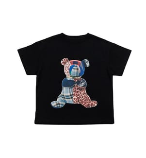 Grafik-T-Shirt mit Patchwork-Teddybär-Motiv – Schwarz