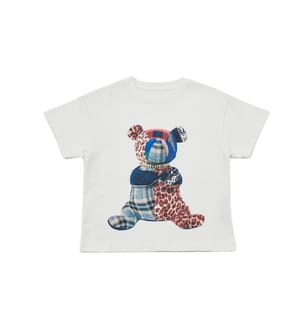 Grafik-T-Shirt mit Patchwork-Teddybär-Motiv – Weiss