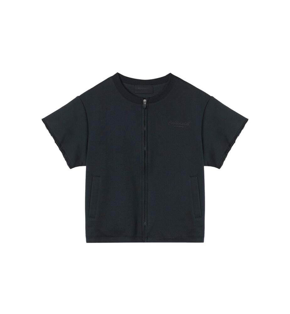 Double-Layer Zip-Up Short Sleeve Jacket - Black