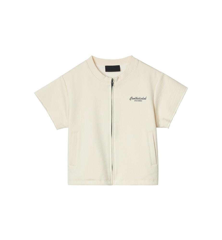 Double-Layer Zip-Up Short Sleeve Jacket - Cream