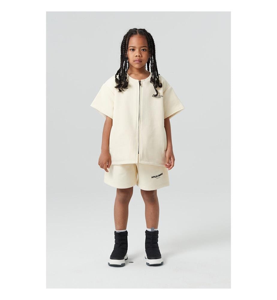 Double-Layer Zip-Up Short Sleeve Jacket - Cream