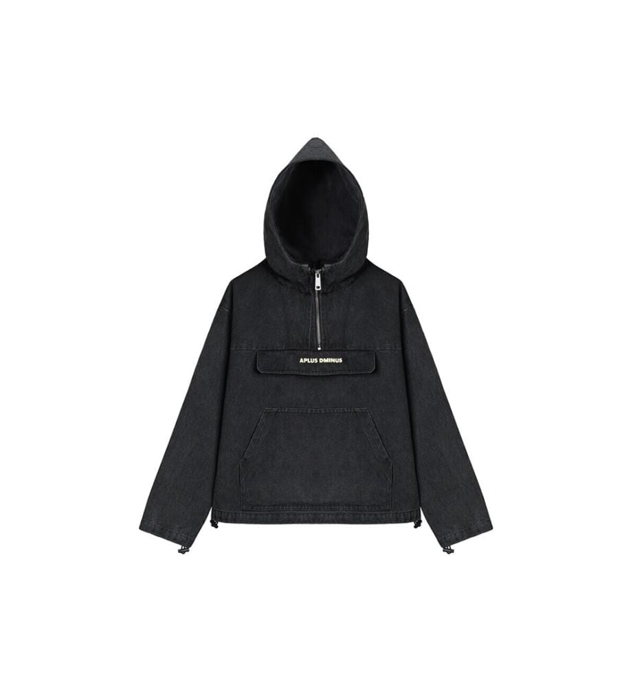 Washed Denim Half-Zip Anorak - Charcoal