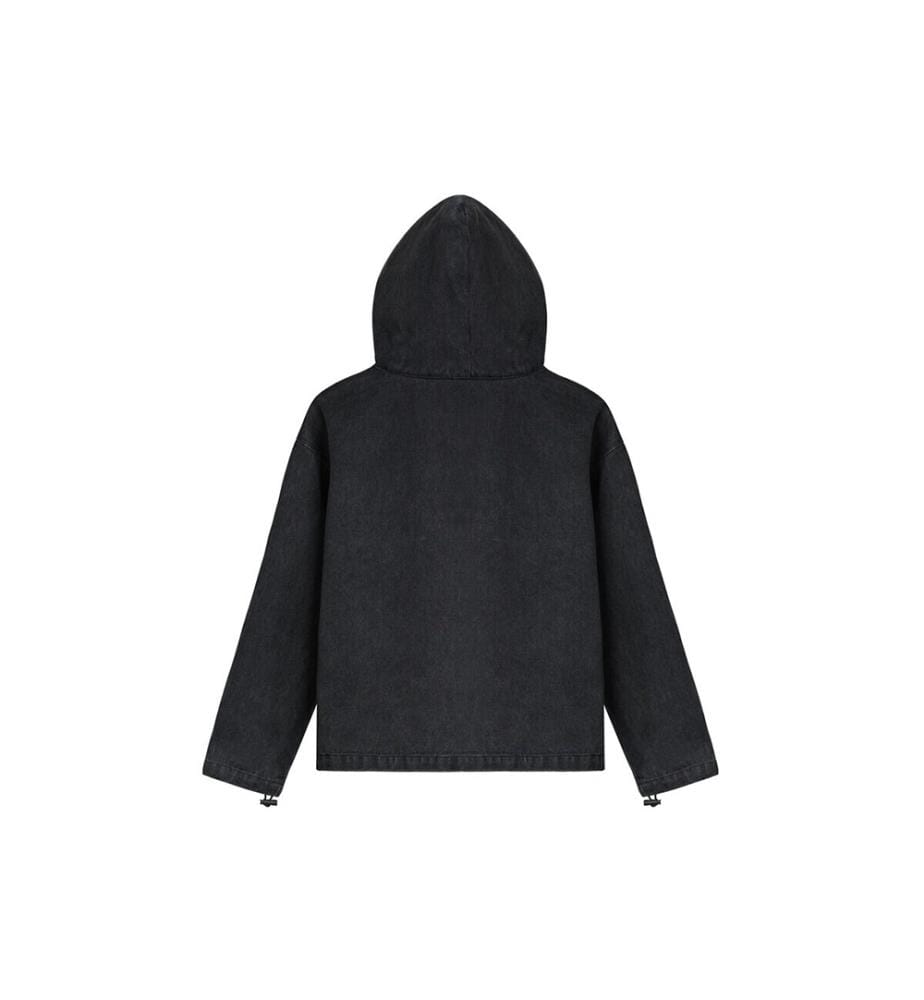 Washed Denim Half-Zip Anorak - Charcoal