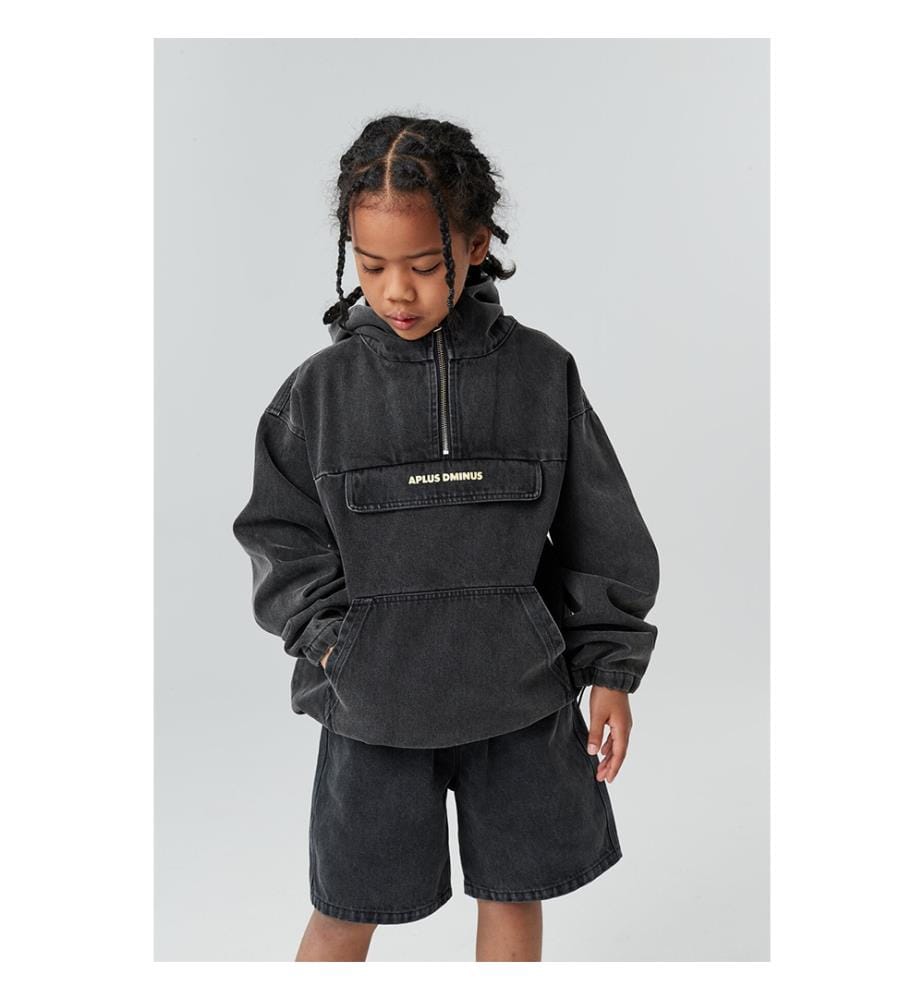 Washed Denim Half-Zip Anorak - Charcoal