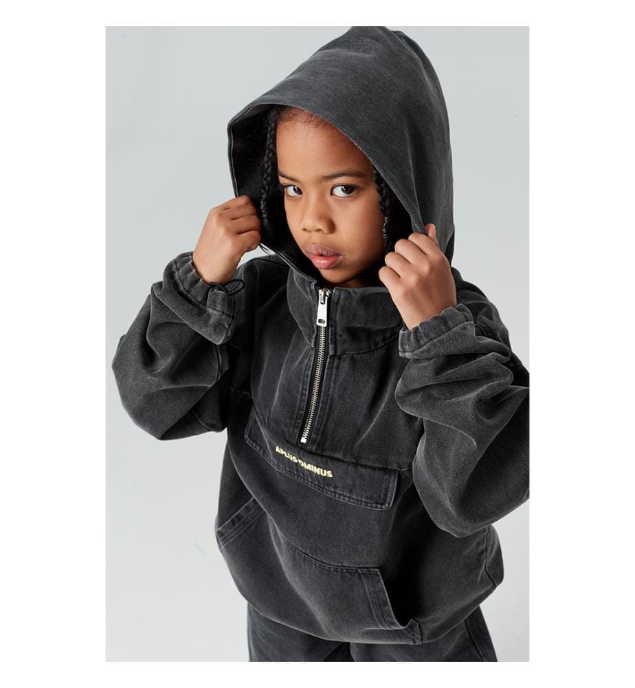 Washed Denim Half-Zip Anorak - Charcoal