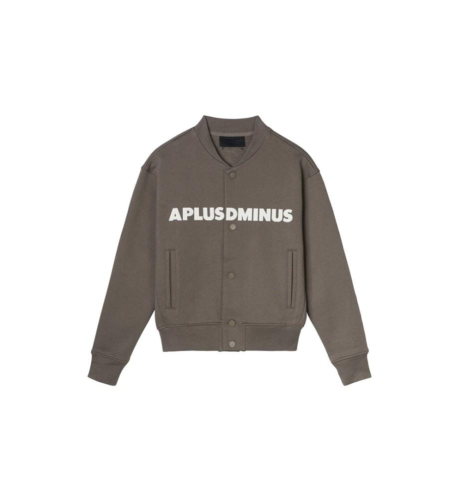 Split Logo Knit Baseball Jacket - Taupe