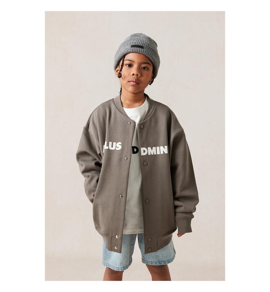 Split Logo Knit Baseball Jacket - Taupe