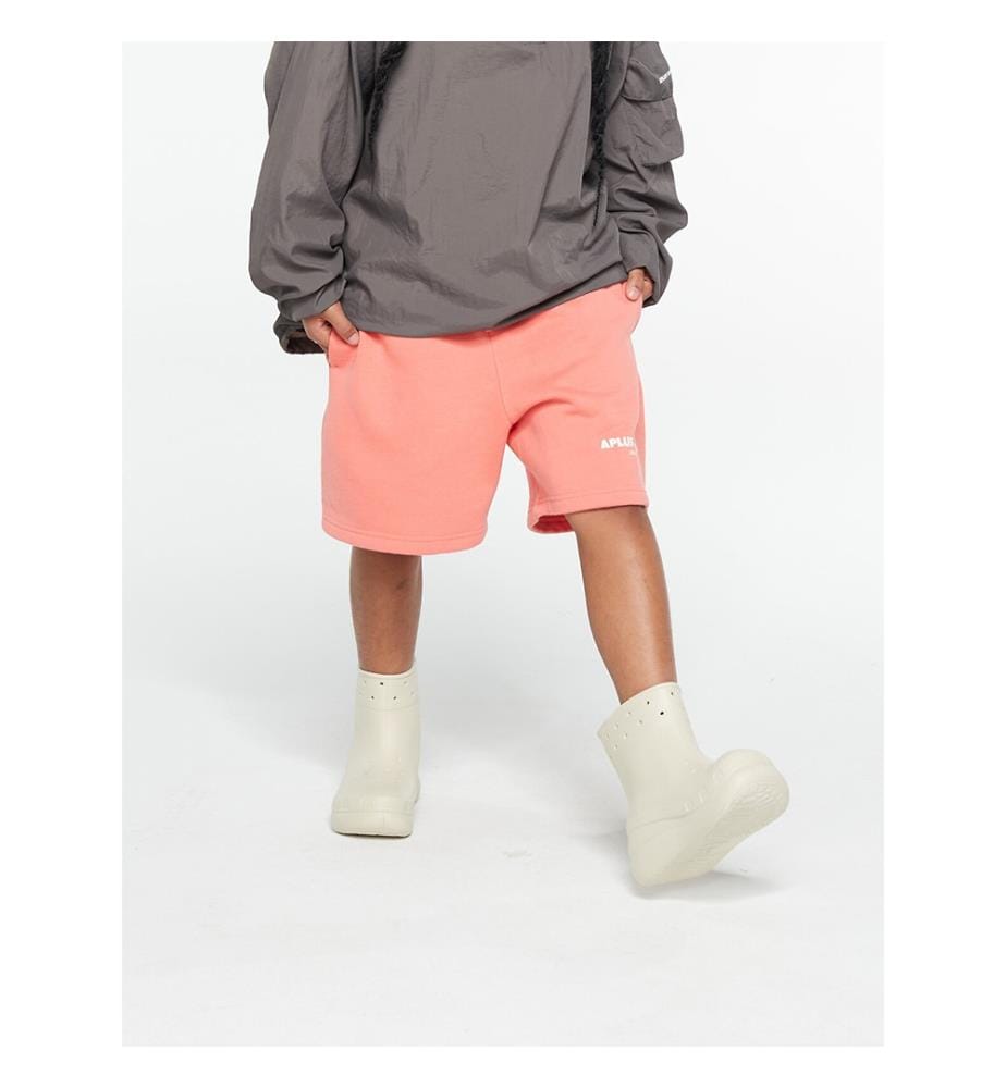 Stacked Logo Fleece Drawstring Shorts - Coral