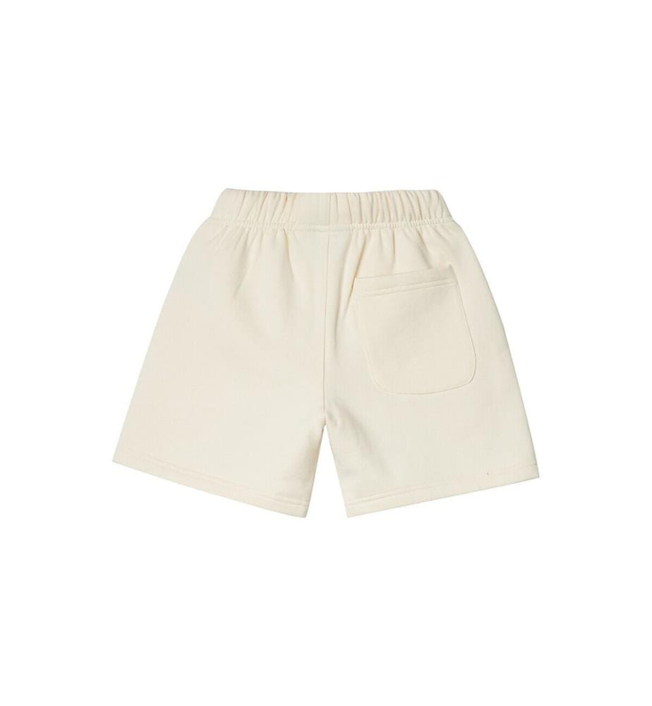 Pantaloncini in felpa con logo sovrapposto e coulisse - Crema