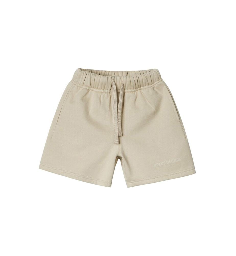 Fleece-Shorts mit Kordelzug und gestapeltem Logo – Sand