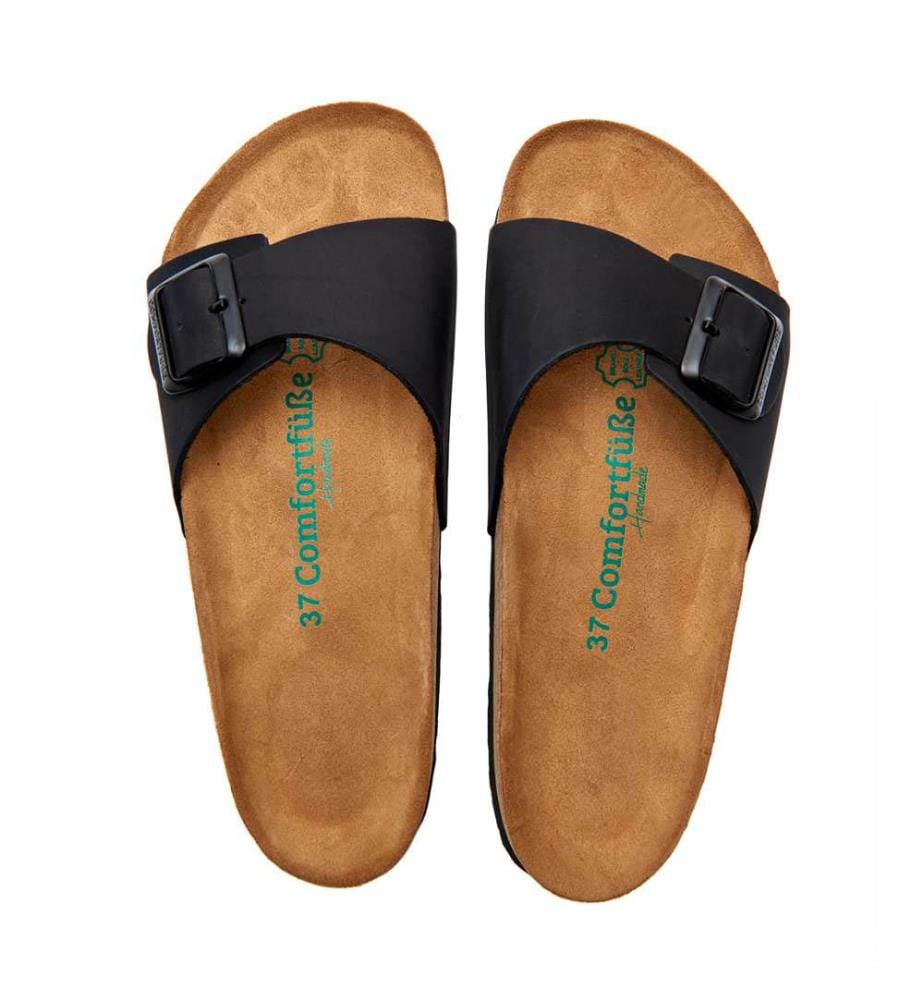Ledersandalen mit anatomisch geformtem Korkfussbett - Schwarz-Nubuk