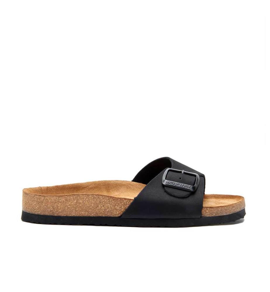 Ledersandalen mit anatomisch geformtem Korkfussbett - Schwarz-Nubuk