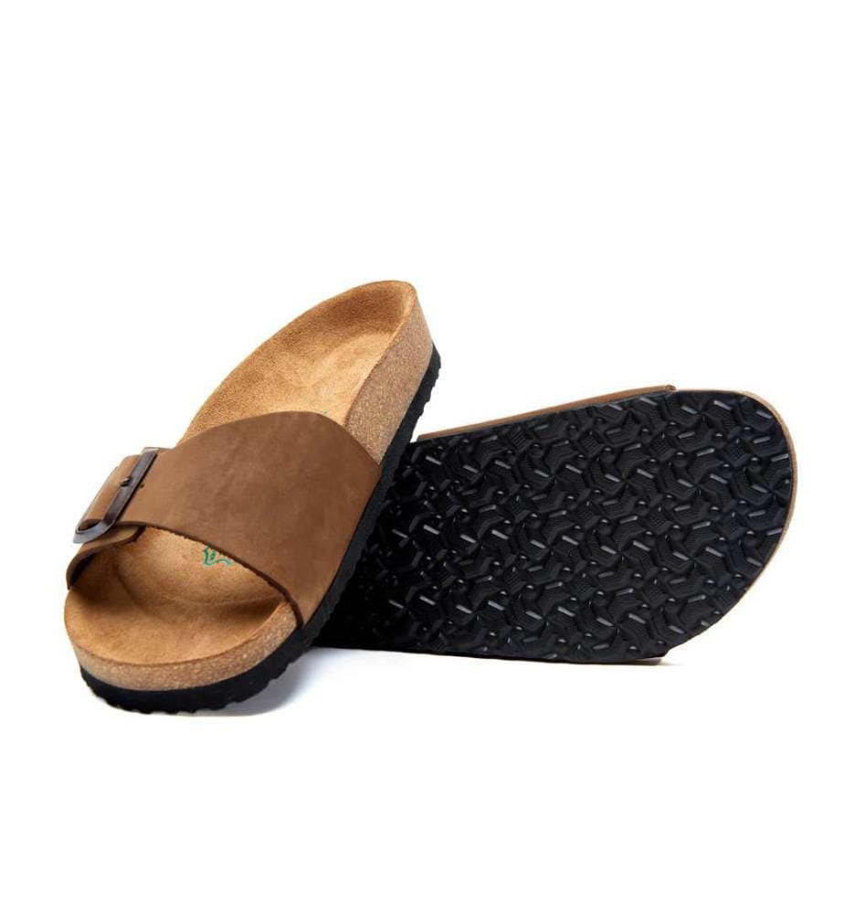 Ledersandalen mit anatomisch geformtem Korkfussbett - Sand-Nubuk