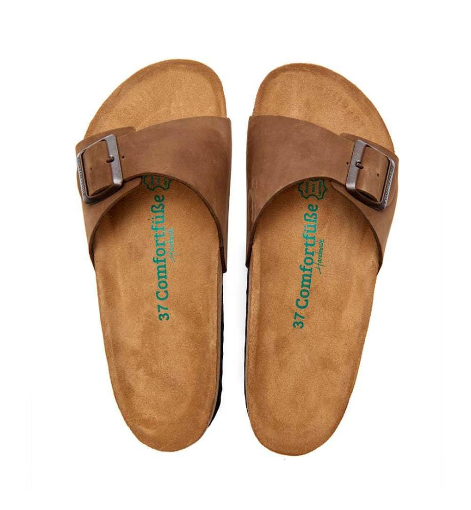 Ledersandalen mit anatomisch geformtem Korkfussbett - Sand-Nubuk