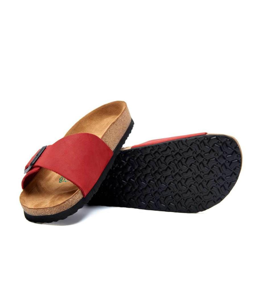 Ledersandalen mit anatomisch geformtem Korkfussbett - Rot-Nubuk