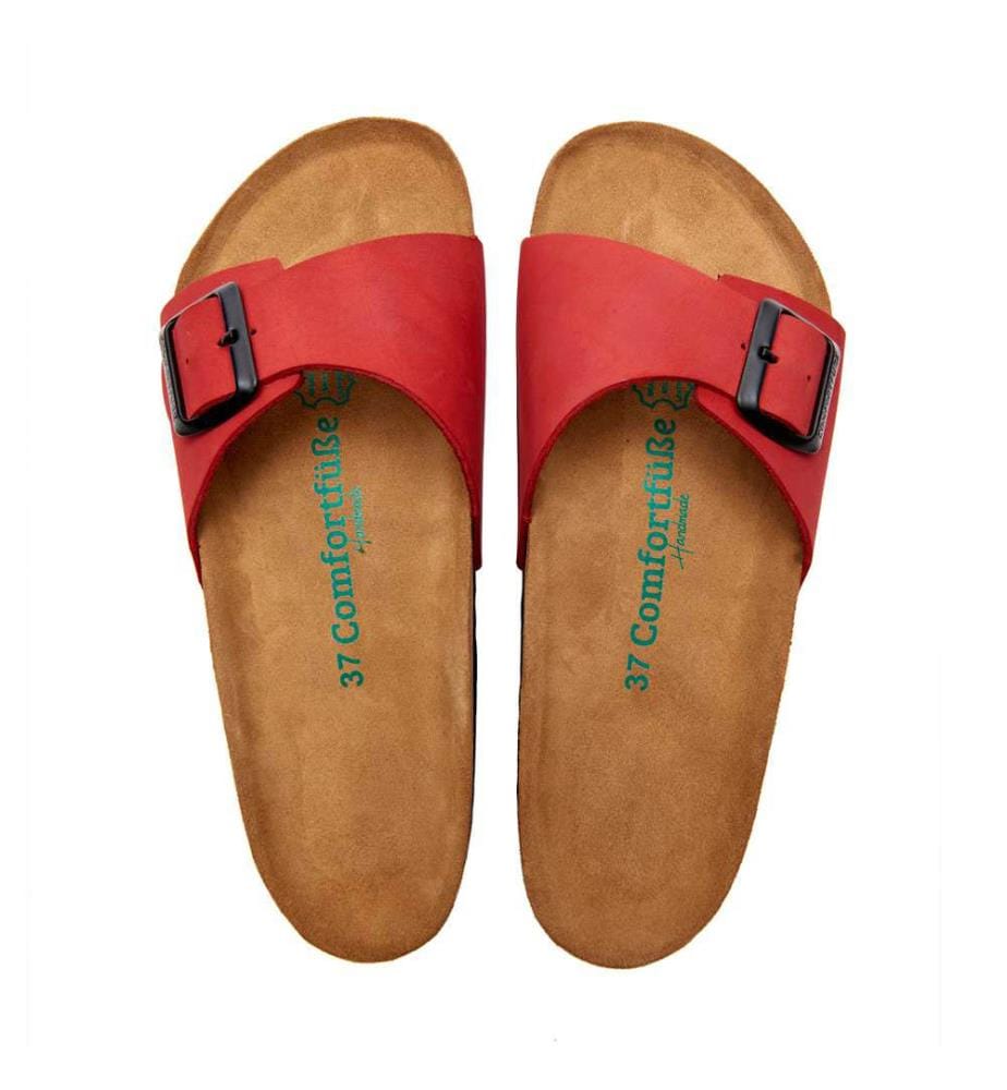 Ledersandalen mit anatomisch geformtem Korkfussbett - Rot-Nubuk