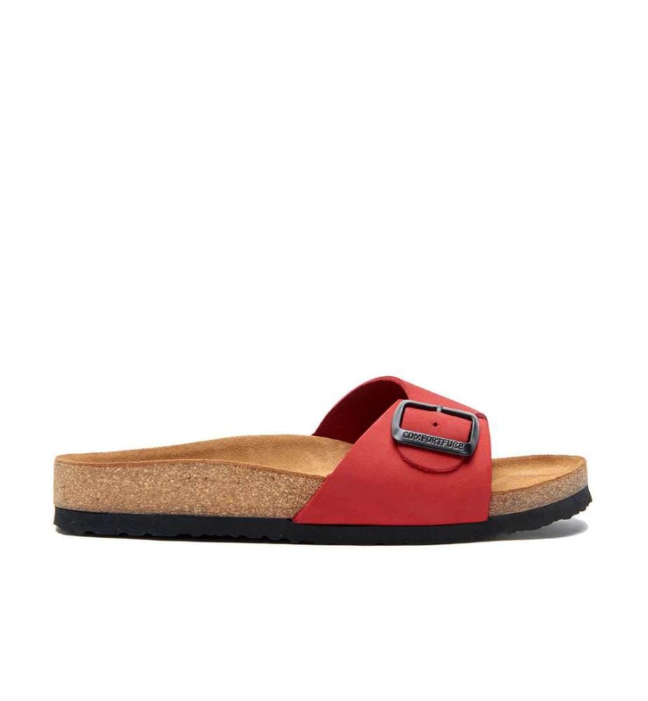 Ledersandalen mit anatomisch geformtem Korkfussbett - Rot-Nubuk