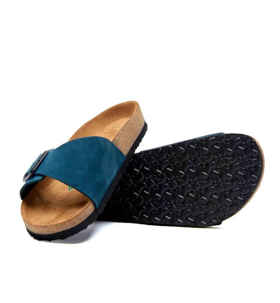 Ledersandalen mit anatomisch geformtem Korkfussbett - Navy-Nubuk