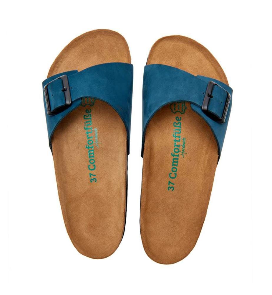 Ledersandalen mit anatomisch geformtem Korkfussbett - Navy-Nubuk