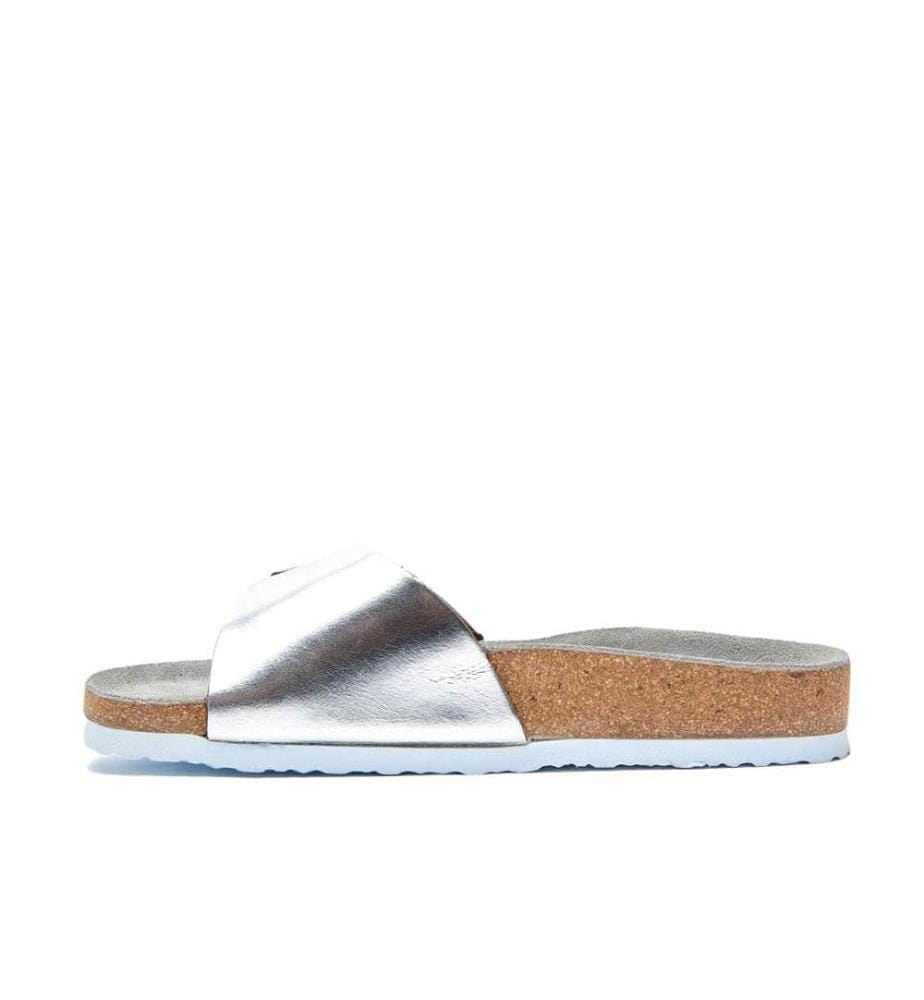 Ledersandalen mit anatomisch geformtem Korkfussbett - Silber