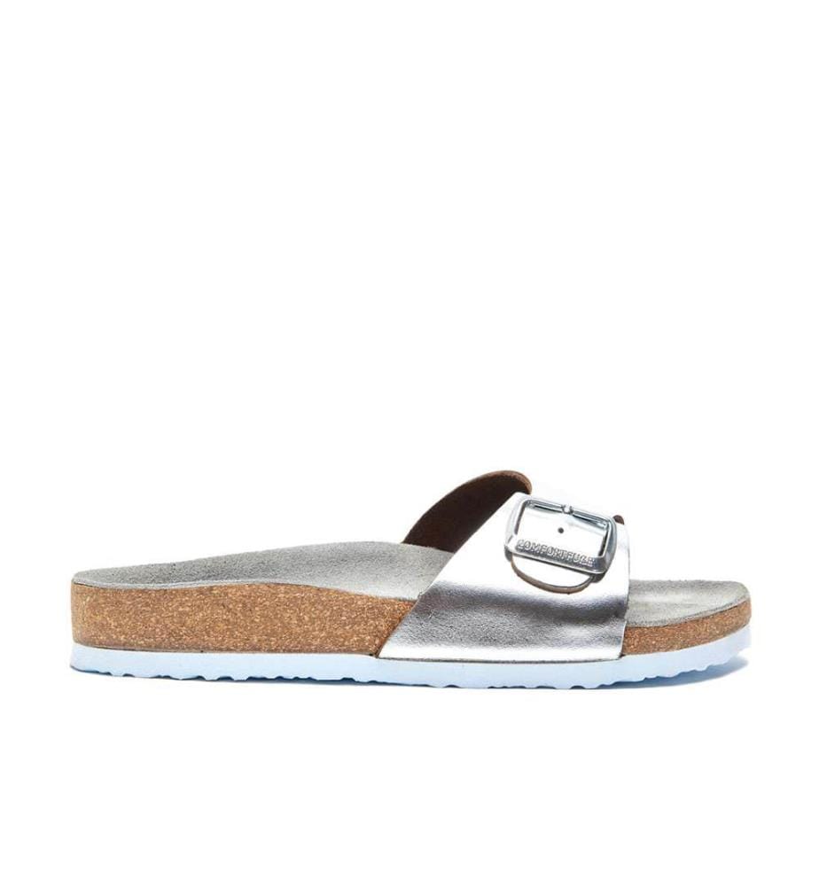Ledersandalen mit anatomisch geformtem Korkfussbett - Silber