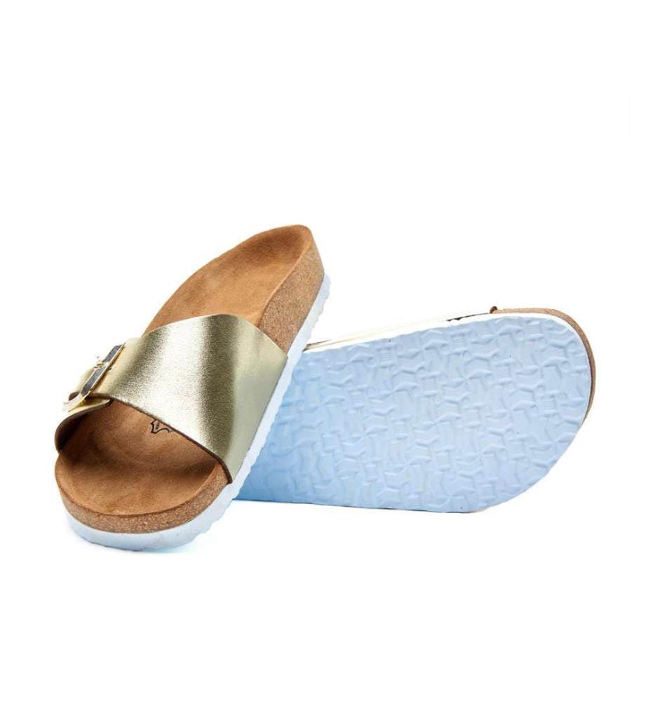 Ledersandalen mit anatomisch geformtem Korkfussbett - Gold
