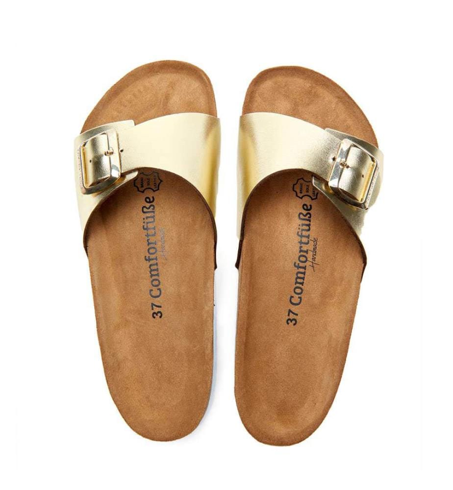 Ledersandalen mit anatomisch geformtem Korkfussbett - Gold