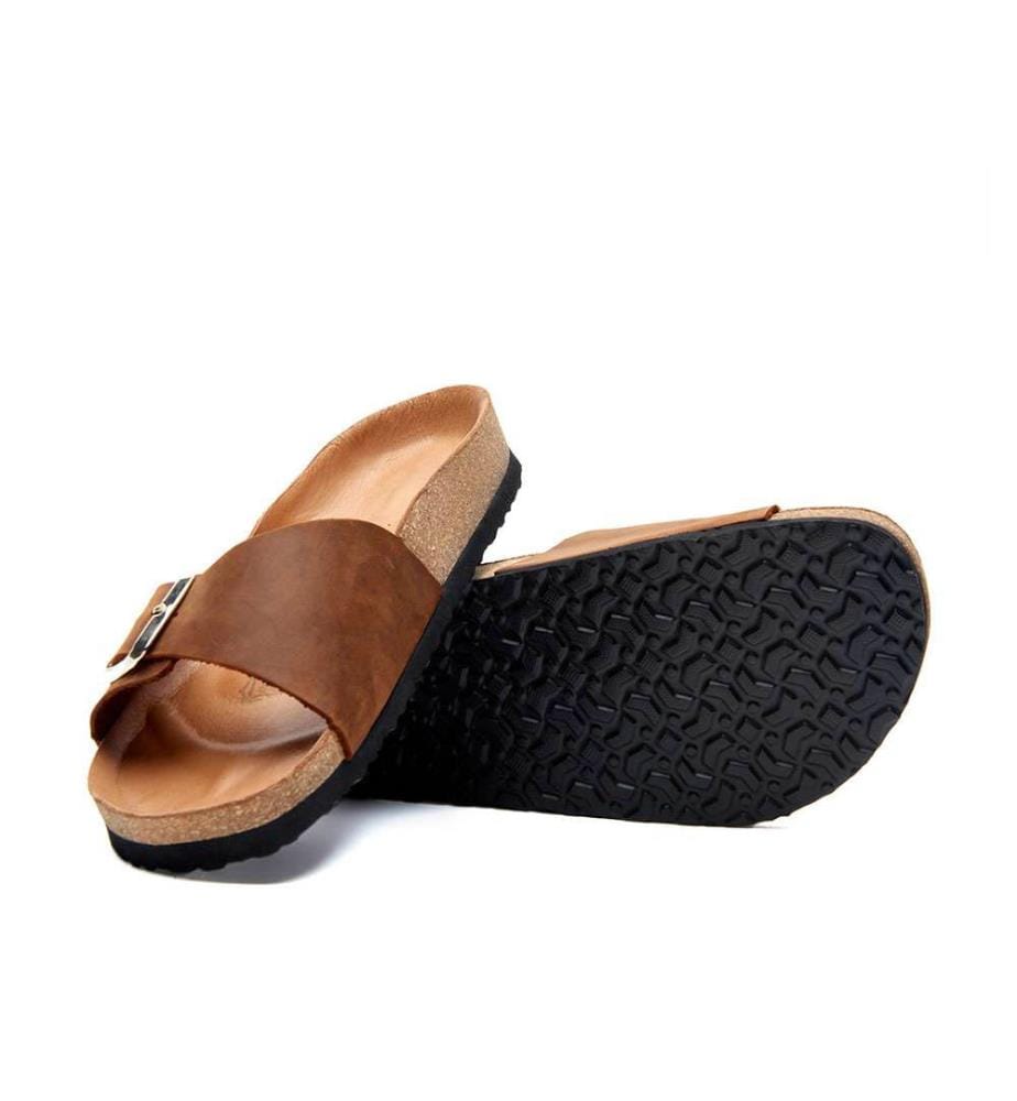 Ledersandalen mit anatomisch geformtem Korkfussbett - Braun-Crazy