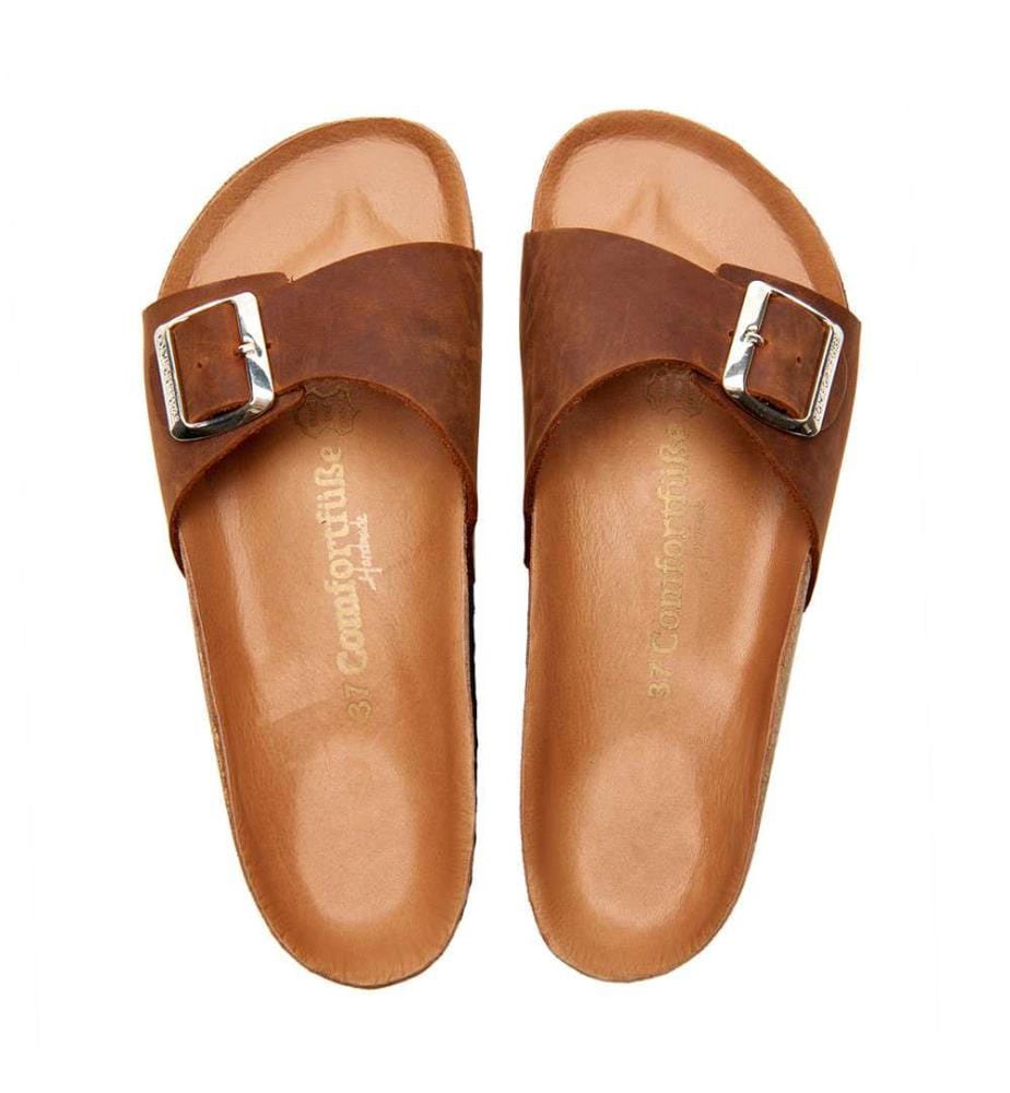 Ledersandalen mit anatomisch geformtem Korkfussbett - Braun-Crazy