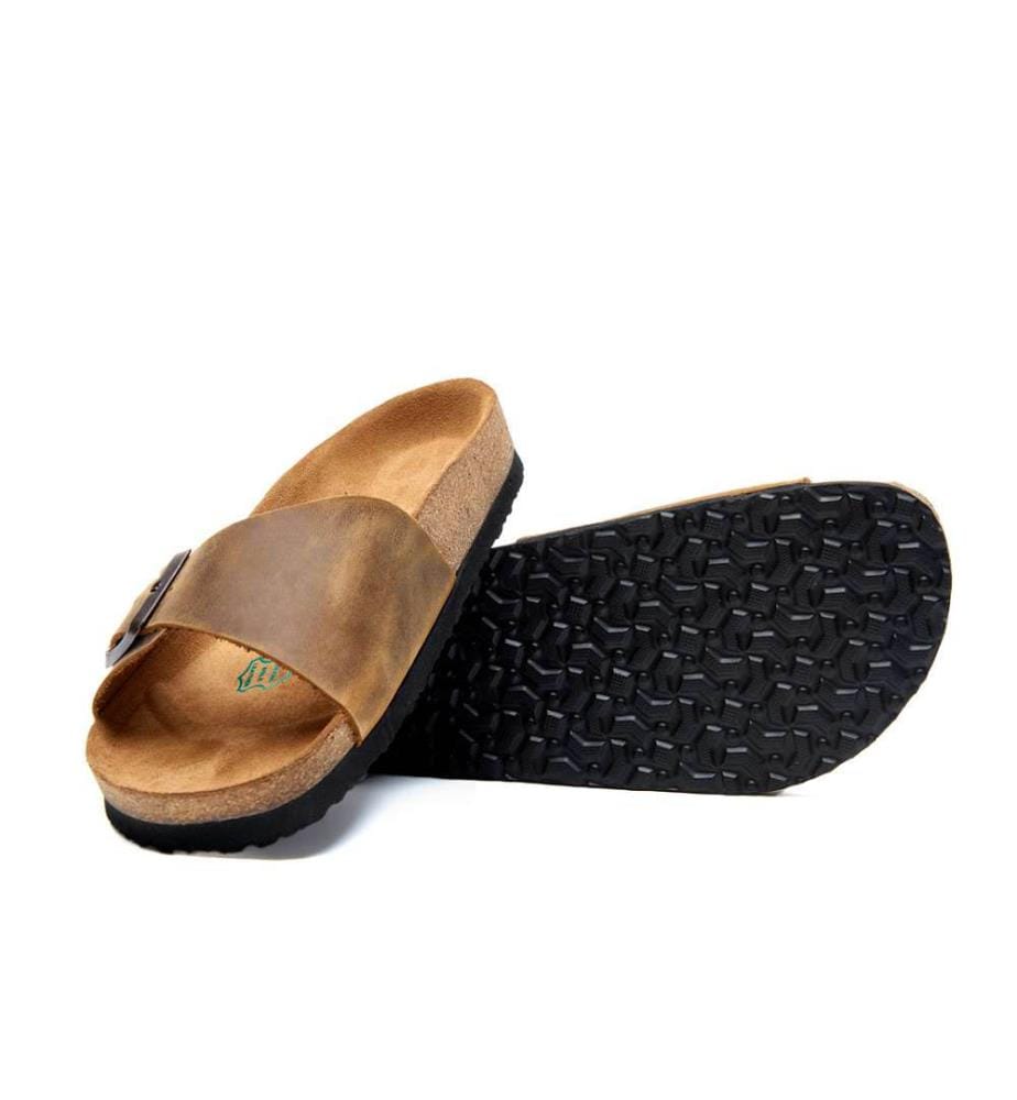 Ledersandalen mit anatomisch geformtem Korkfussbett - Tan-Crazy