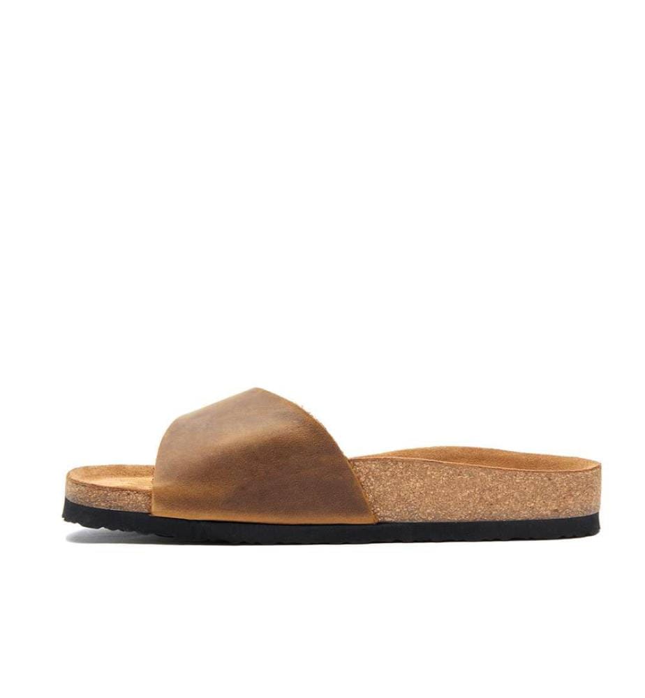 Ledersandalen mit anatomisch geformtem Korkfussbett - Tan-Crazy