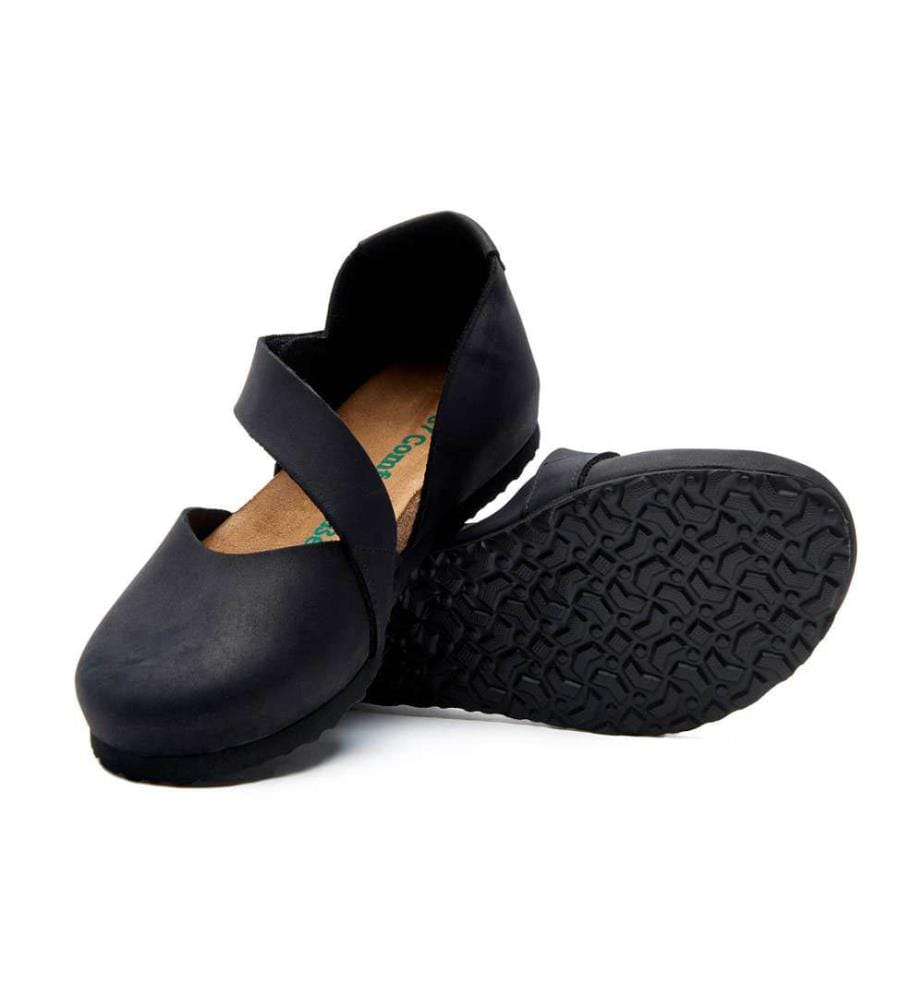 Lederflats mit Korkfussbett - Schwarz-Nubuk