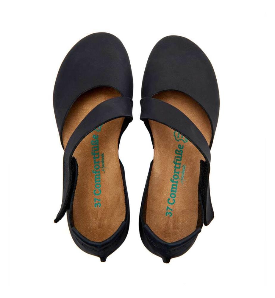 Lederflats mit Korkfussbett - Schwarz-Nubuk