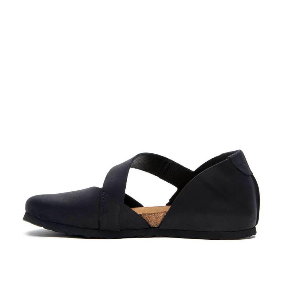 Lederflats mit Korkfussbett - Schwarz-Nubuk