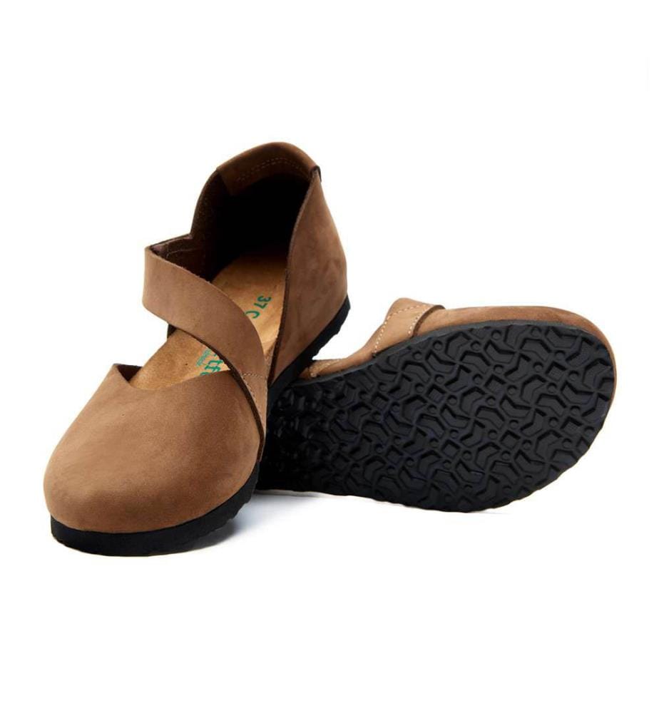 Flache Lederschuhe mit Korkfussbett - Sand-Nubuk