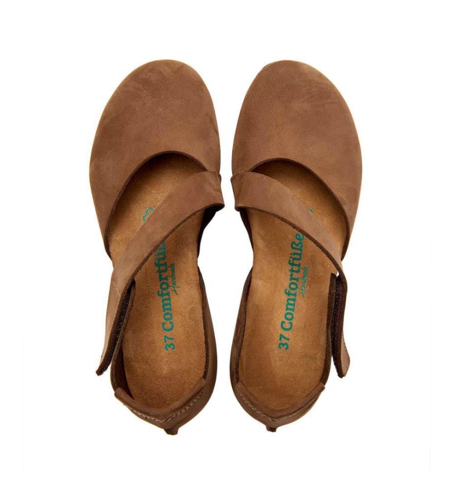 Flache Lederschuhe mit Korkfussbett - Sand-Nubuk