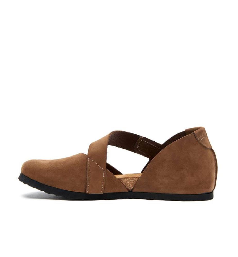 Flache Lederschuhe mit Korkfussbett - Sand-Nubuk