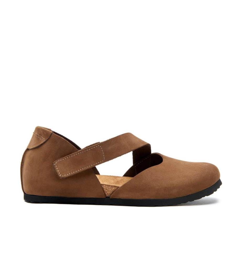 Flache Lederschuhe mit Korkfussbett - Sand-Nubuk