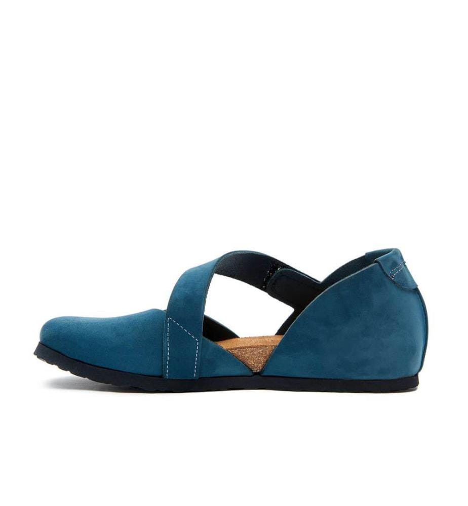Flache Lederschuhe mit Korkfussbett - Navy-Nubuk