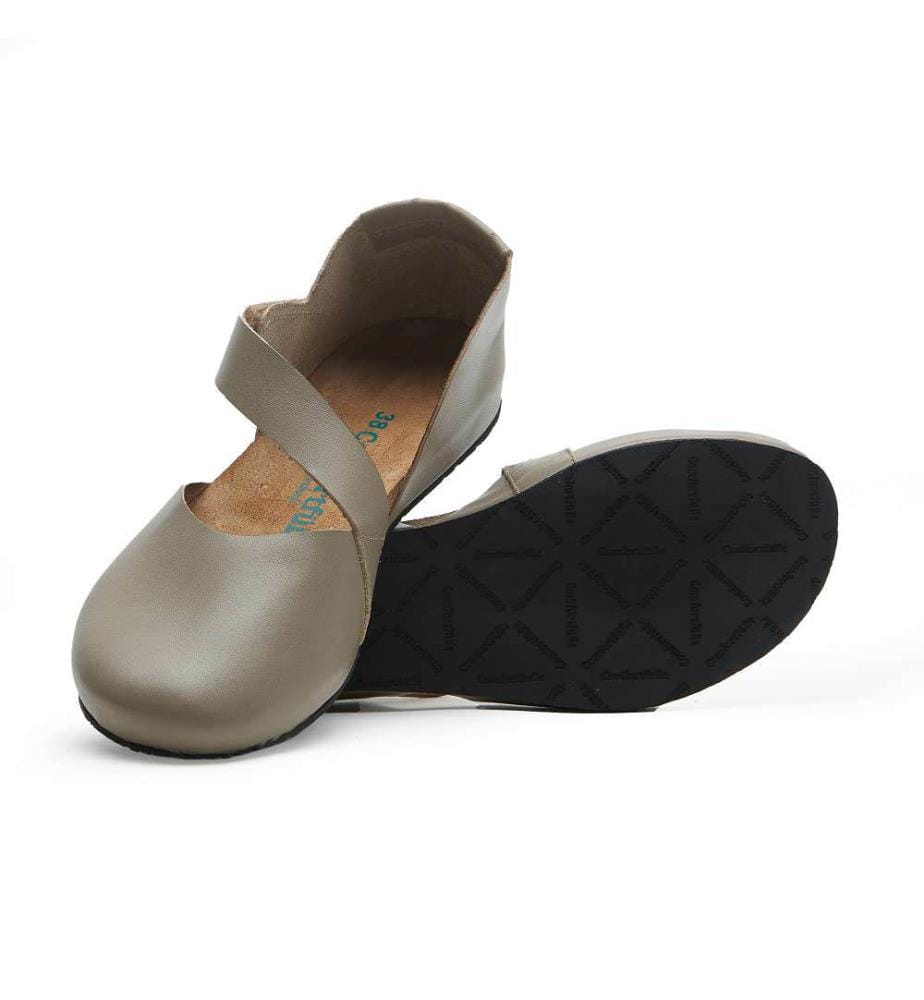 Leder Flats mit Korkfussbett - Nerz