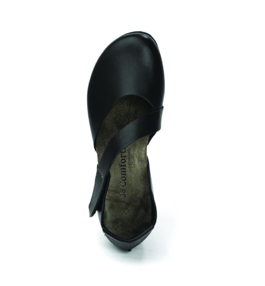 Flache Lederschuhe mit Korkfussbett - Schwarz