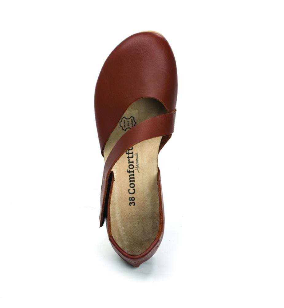Flache Lederschuhe mit Korkfussbett - Tan