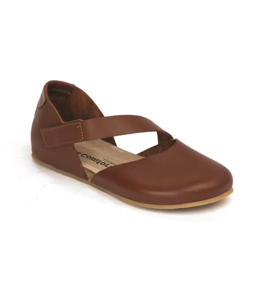 Flache Lederschuhe mit Korkfussbett - Tan
