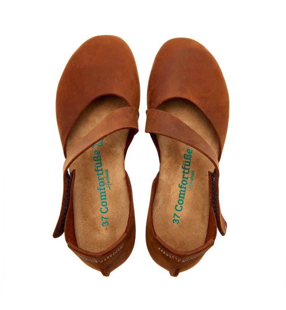 Leder Flats mit Korkfussbett - Braun-Crazy