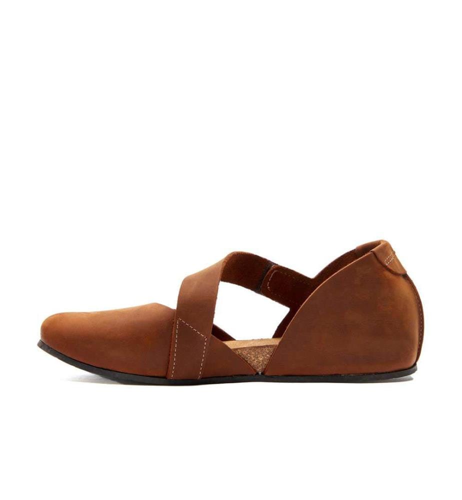Leder Flats mit Korkfussbett - Braun-Crazy