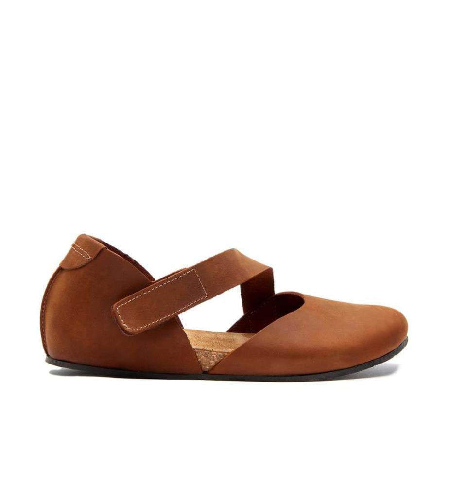 Leder Flats mit Korkfussbett - Braun-Crazy