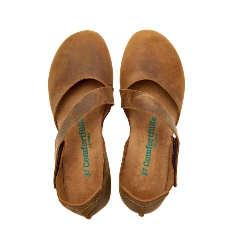 Leder Flats mit Korkfussbett - Tan-Crazy