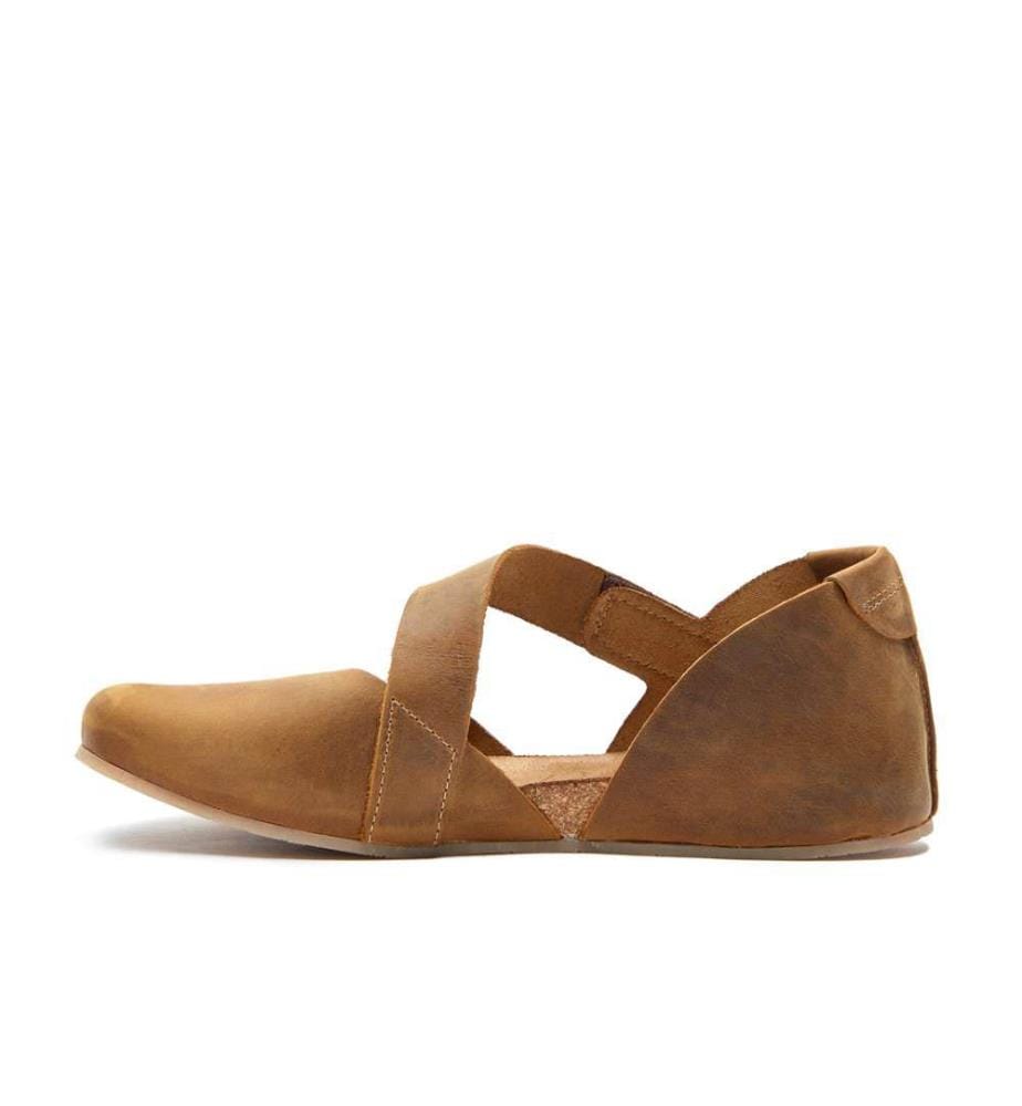 Leder Flats mit Korkfussbett - Tan-Crazy