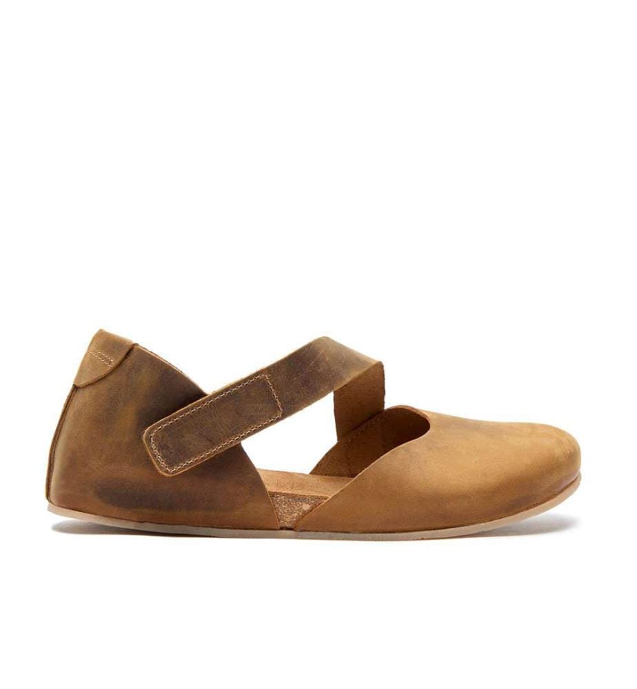 Leder Flats mit Korkfussbett - Tan-Crazy