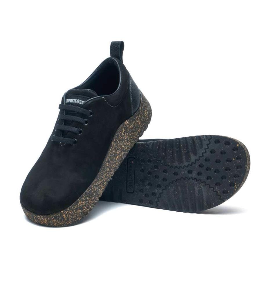 Lederschuhe mit Korksohle - Schwarzes Wildleder
